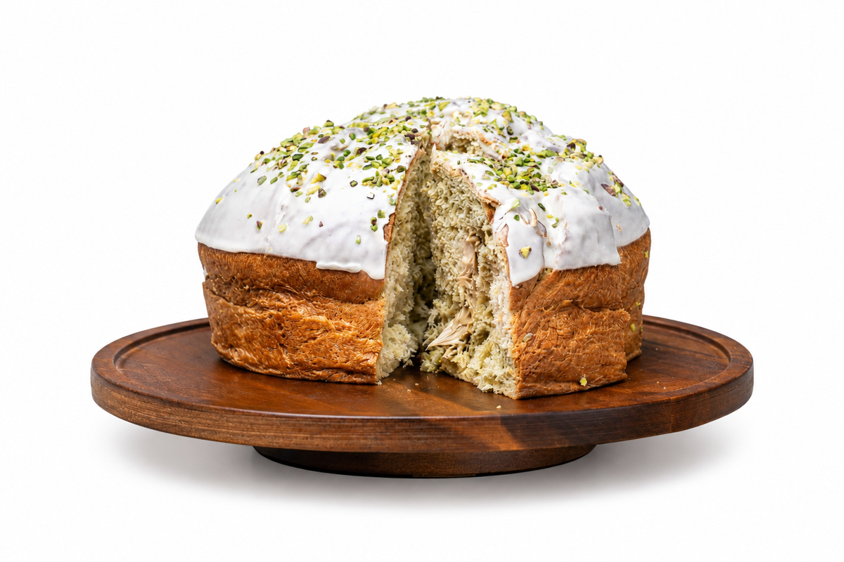 Panettone Pistazie mit cremiger Pistazienfüllung und gehackten Pistazien